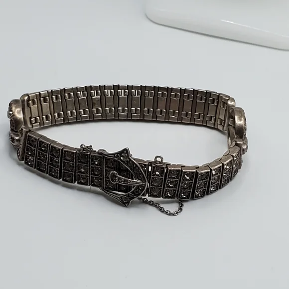 Antique art deco 1917 Diamonbar bracelet Sterling silver buckle clasp collectors